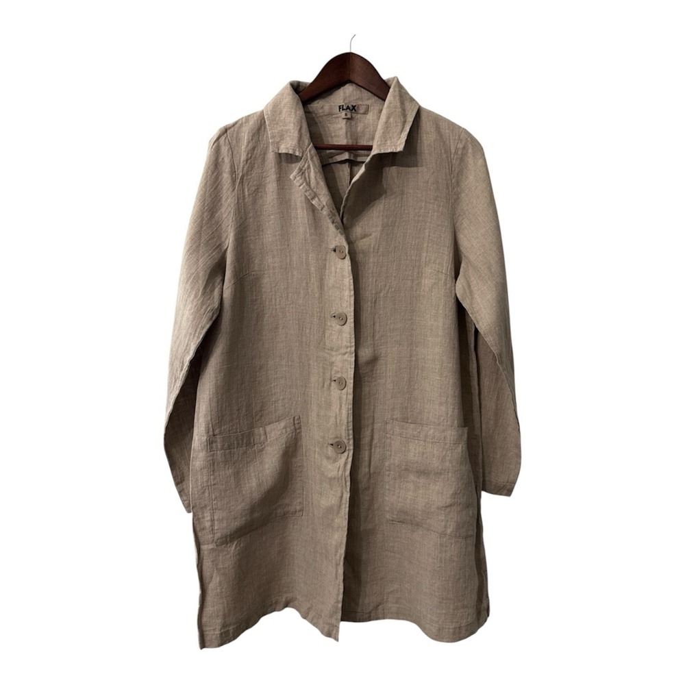 Flax linen blazer jacket womens S 6-10 natural button up utility barn chore NWOT